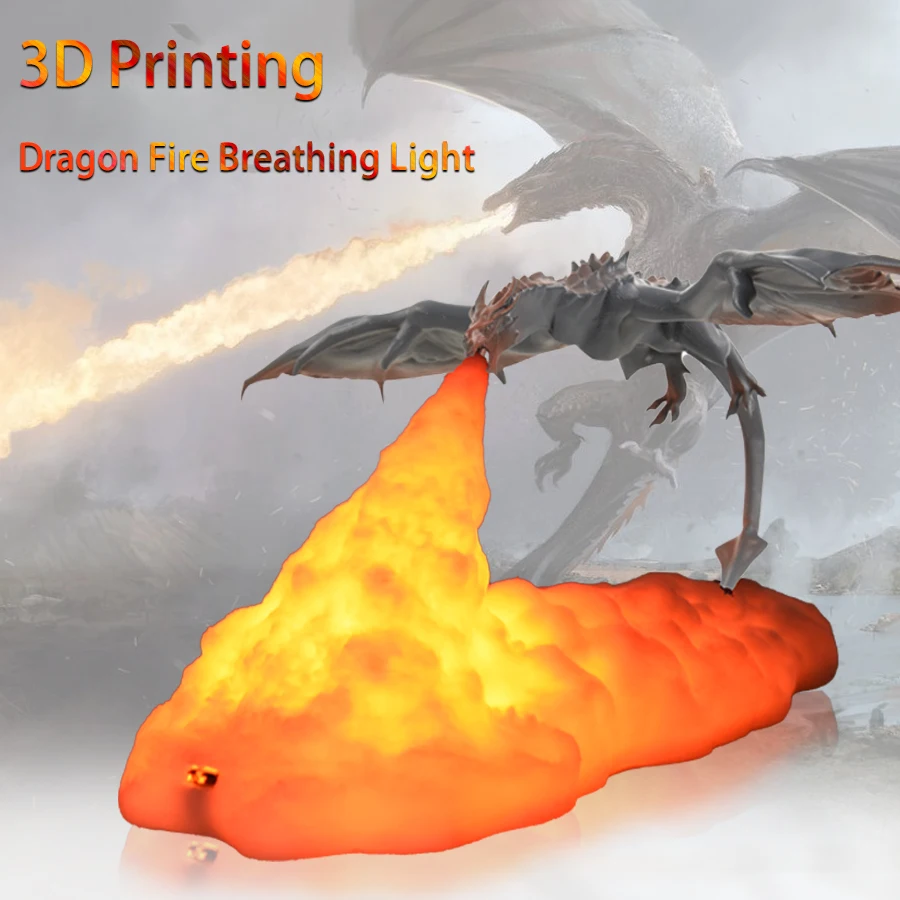 Lampe de nuit en forme de dragon avec alimentation USB et effet d'éclairage  ét