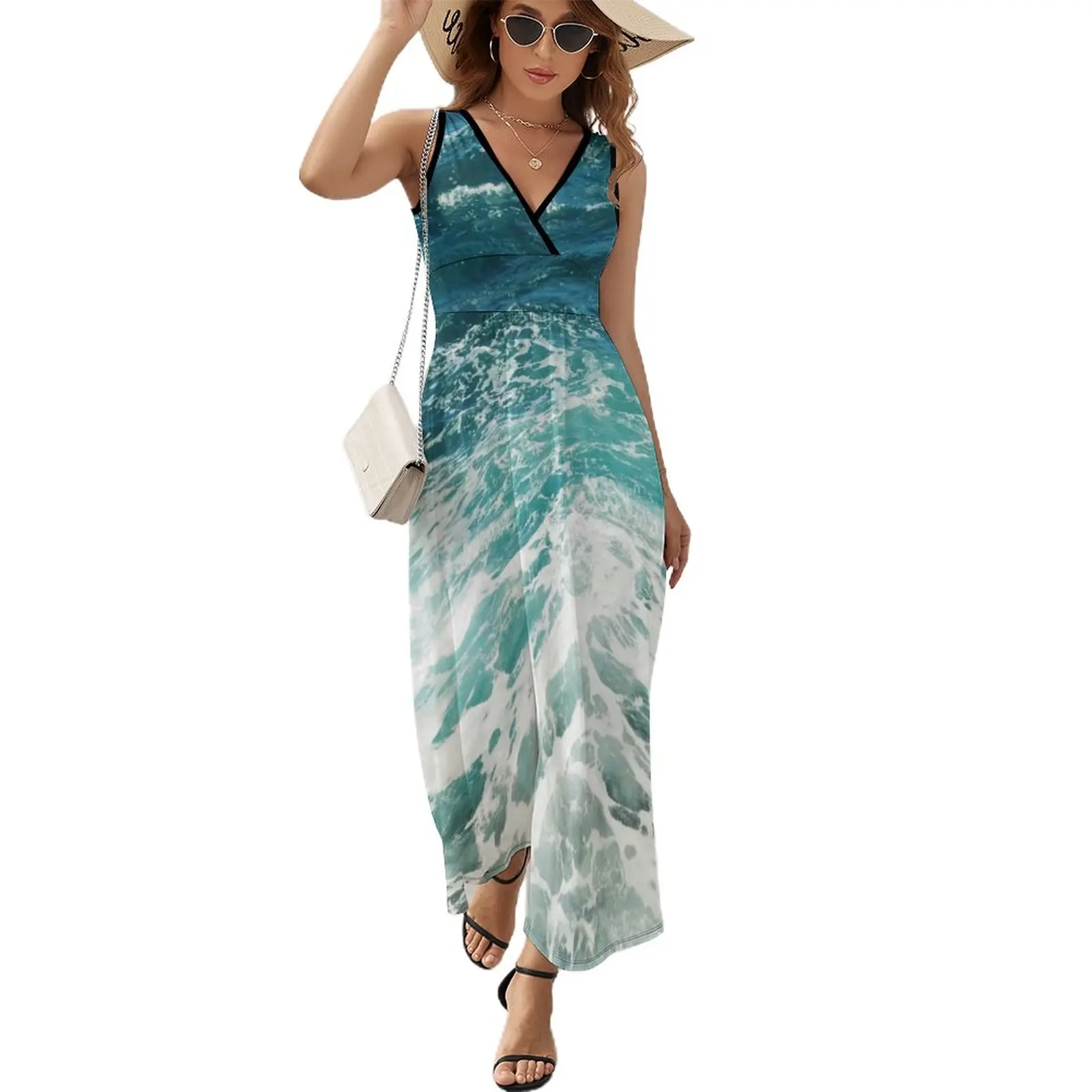 

Blue Ocean Waves Sleeveless Dress summer women's suit Women's skirt women's clothing korea stylish