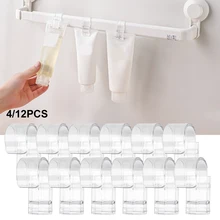 

4PCS/12PCS Transparent Two-in-one Hook Ring-shaped Facial Cleanser Storage Hook Clip Hold The Cleanser Firmly