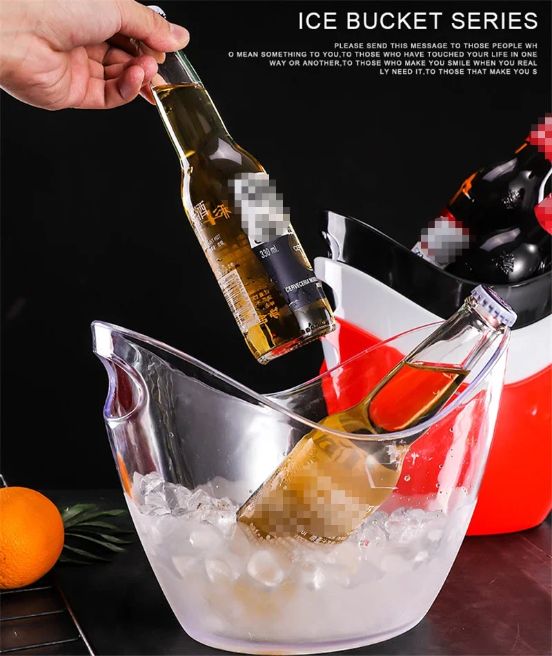Acrylic White transparent Ice Buckets Ice Container Champagne Bucket with Handle Bar KTV Supplies Red Wine Beer Party Bucket