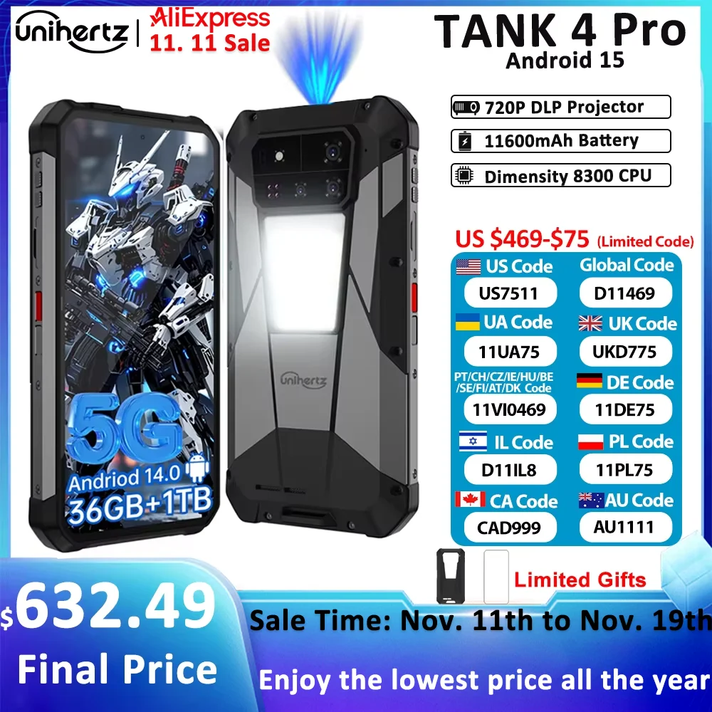 Smartfon z projektorem Unihertz by 8849 Tank 4 pro 5G AI z EU za $707.36 / ~2648zł