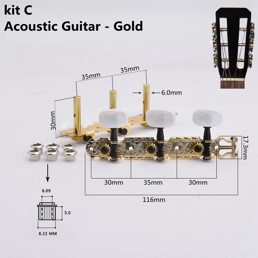 Classical Guitar 9.9mm Machine Heads Tuners Acoustic Guitar 6.0mm Machine Heads Tuners 1 Set