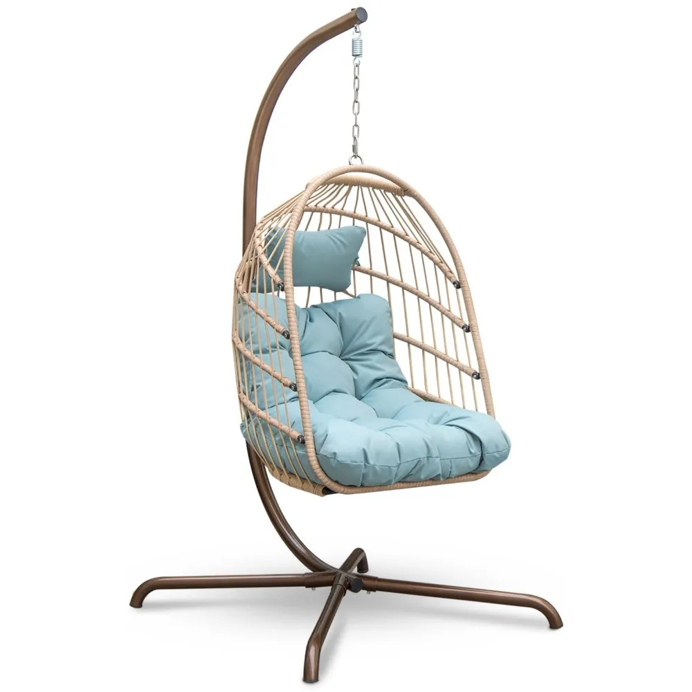 2 Person Wicker Swing Double Egg Chair with Stand, Rattan Wicker