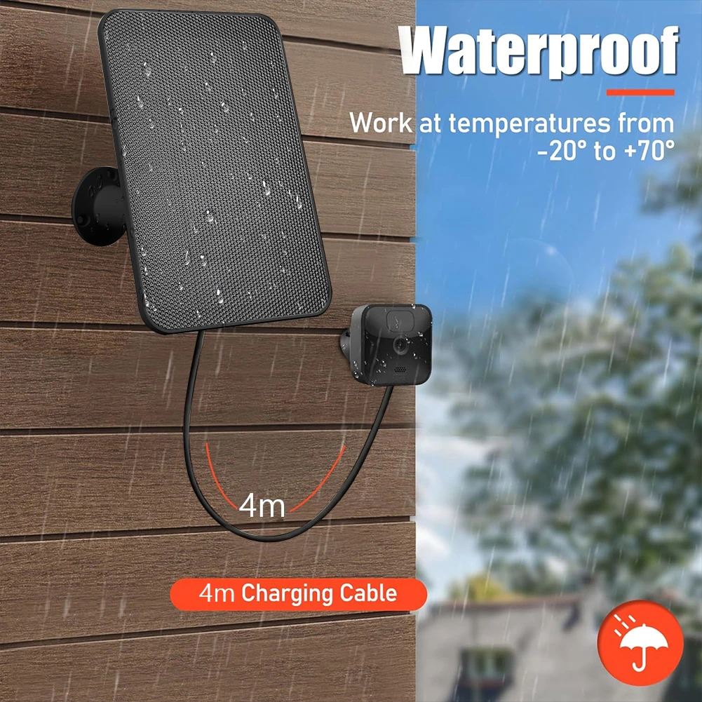 4W Solar Panel Charger Waterproof Solar Battery Charger Micro USB with Rubber Plug for Blink XT/XT2/Outdoor Camera(3rd Gen)