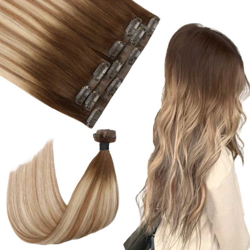 Straight Clip In Real Human Hair Natural Extensions Hair Extension