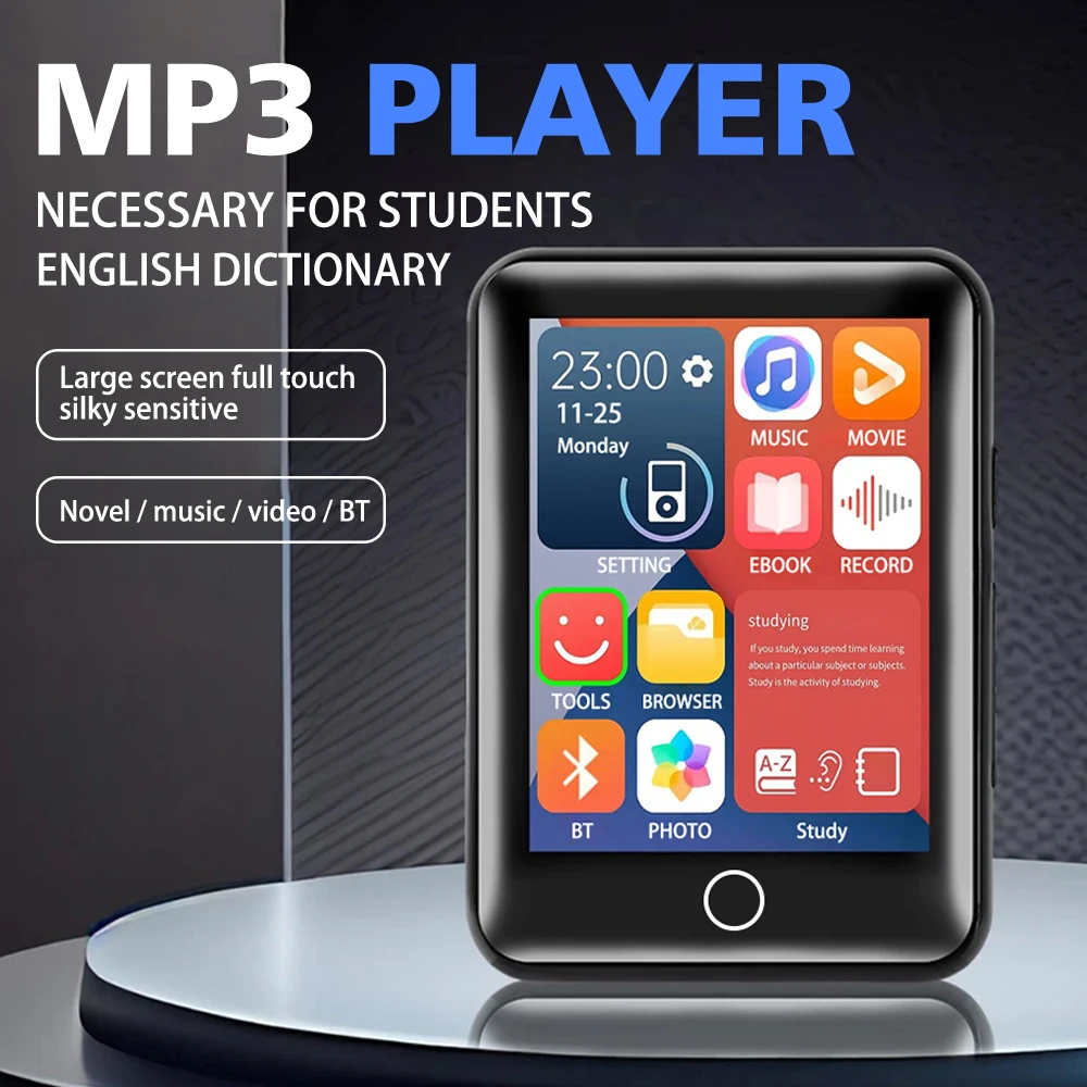 2.5'' MP3 Music Player Bluetooth 5.0 Full Screen External Playback Compact Portable Metal FM/E-book/Recorder music player,mini media player