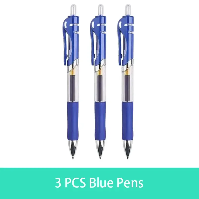 Retractable Gel Pen Set with Replaceable Refills - Large Capacity Ink in Black, Red, and Blue