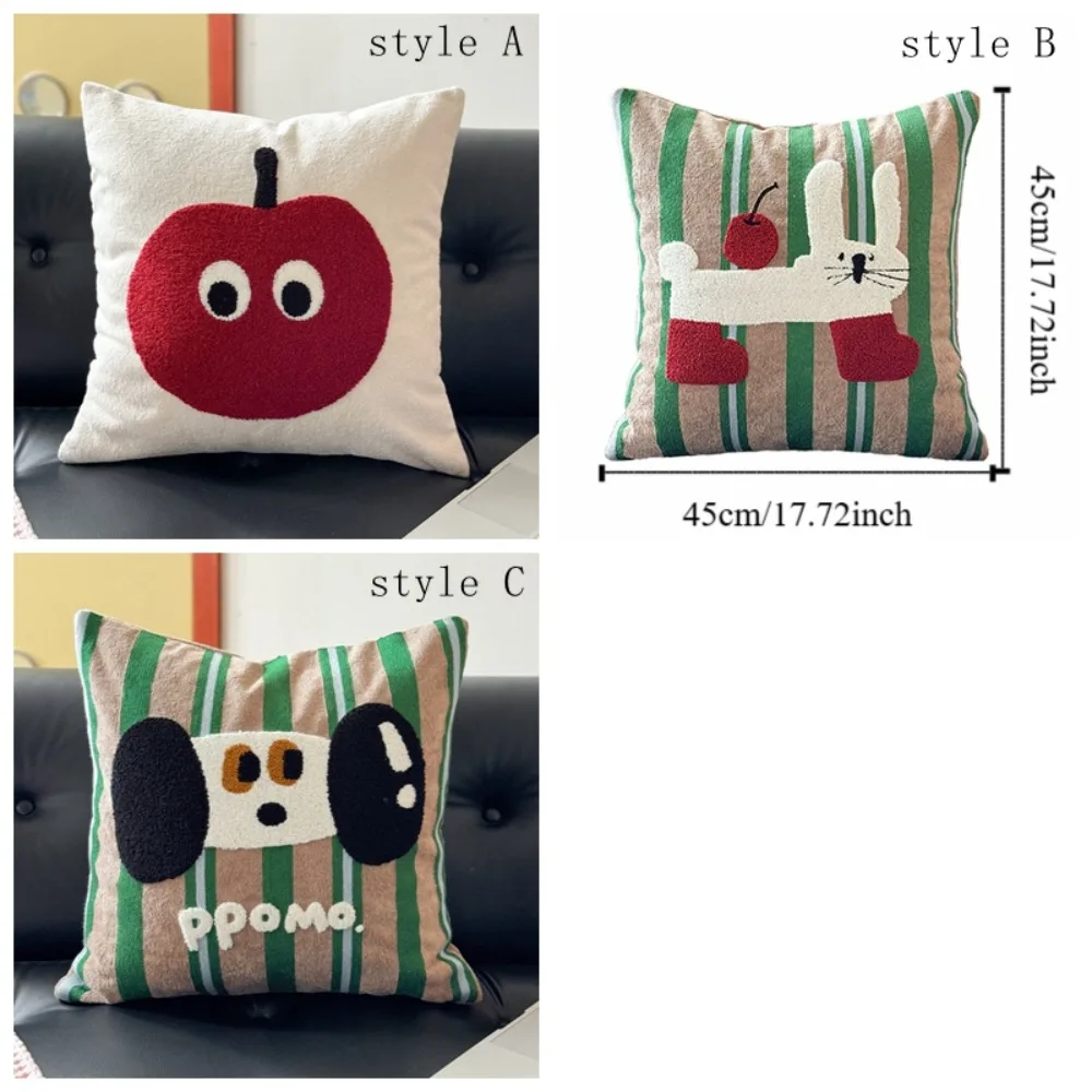 Creative Washable Cream Style Pillow Cover Towel Embroidery Square Cartoon Pillow Cover Comfortable Soft Pillow Shell Office