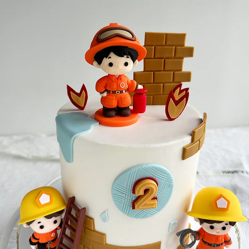 Feuerwehrmann-Geburtstags-Kuchenaufsatz, Feuerwehrauto, Feuerwehrmann-Kuchenaufsatz für Jungen, 1. Einjährige Geburtstagsfeier, Kuchen-Dekoration mit Feuerheld-Motiv – Detail 6