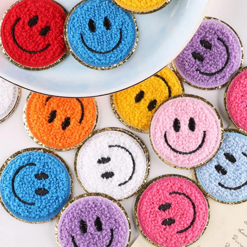 Нашивки с синелем Smile Gold Giller, нашивка с утюгом для одежды, полотенце, вышитый значок, красочная аппликация с улыбкой для аксессуаров «сделай сам»