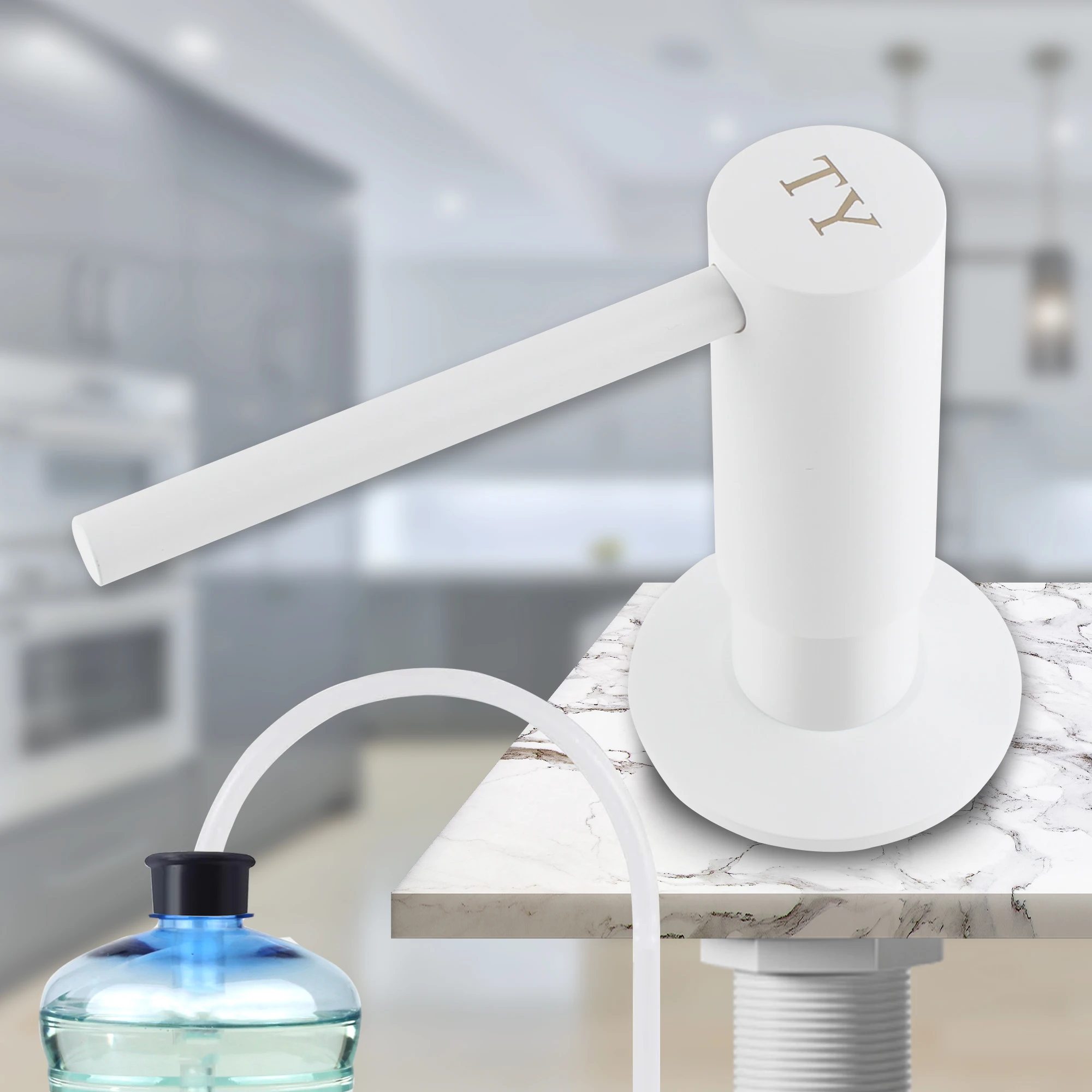 Metal Brass Soap Dispenser para Kitchen Sink Construído em Bomba de Metal com Tubo de Extensão 59 1.5m 520 ml 18 oz Garrafa Branco