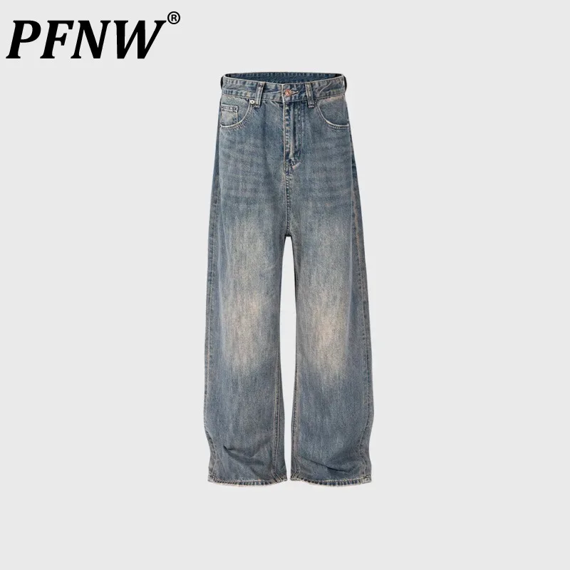 

PFNW Men's Punk Vintage Baggy Mud Dyed Denim Pants Women's Loose High Street Straight Silhouette Jeans Tide Chic Fashion 12Z5357