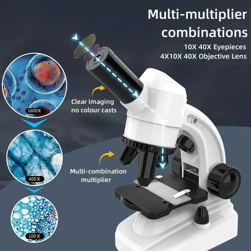 Microscope Kit 1600X Lab Biological Microscopio Toys High Magnification for Children's Home School Science Experiment Gifts 4