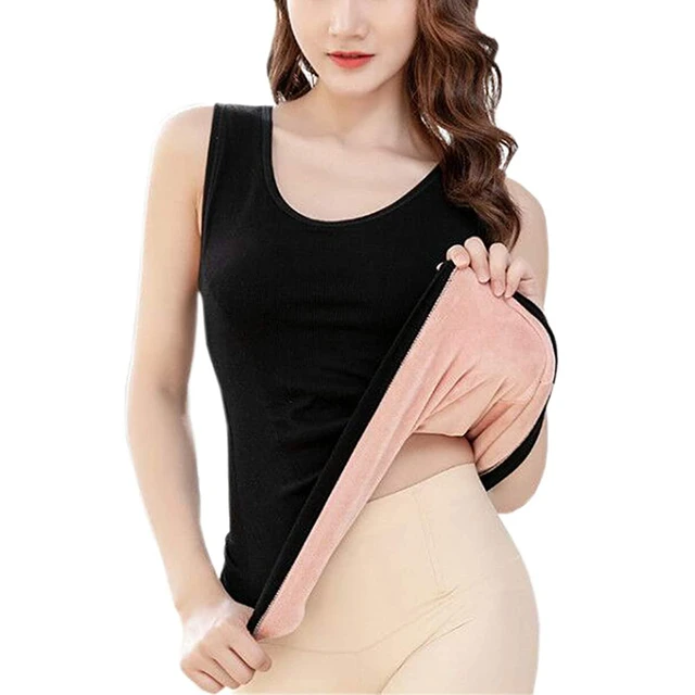 Womens Cotton Thermal Fleece Lined Underwear Tops Tank Warm Base