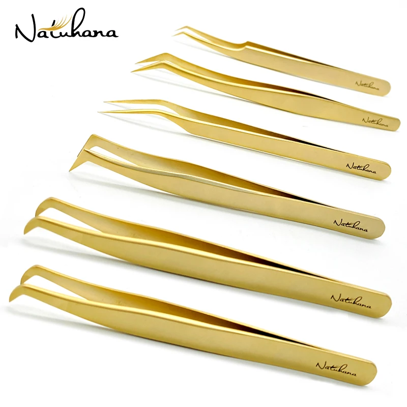 Natuhana Antistatic Eyelash Extension Tweezer Gold Stainless Steel