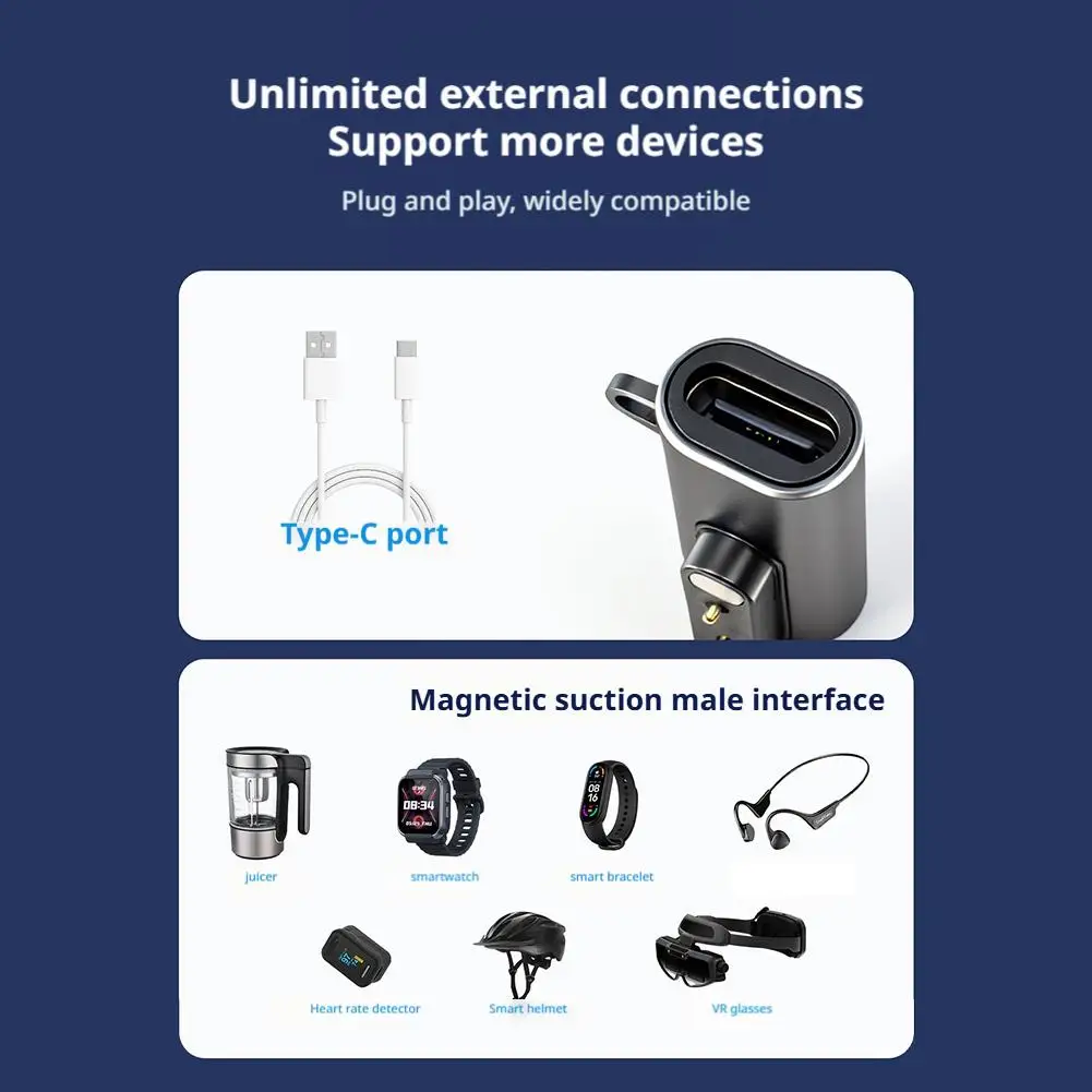 스마트 기기용 2핀 자기 충전 어댑터 5V1A Type-C 헤드폰/시계/팔찌용 강력한 자석 과충전 방지 기능