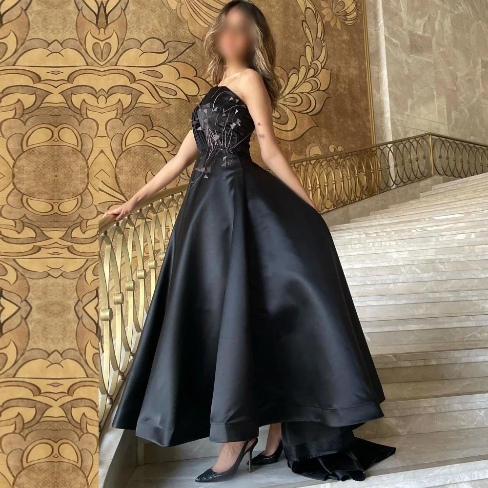 

Elegant Evening Dresses Prom Dresses Strapless A Line Black Feathers Formal Occasion Party Gownsفساتين مناسبة رسمية Платье Rob