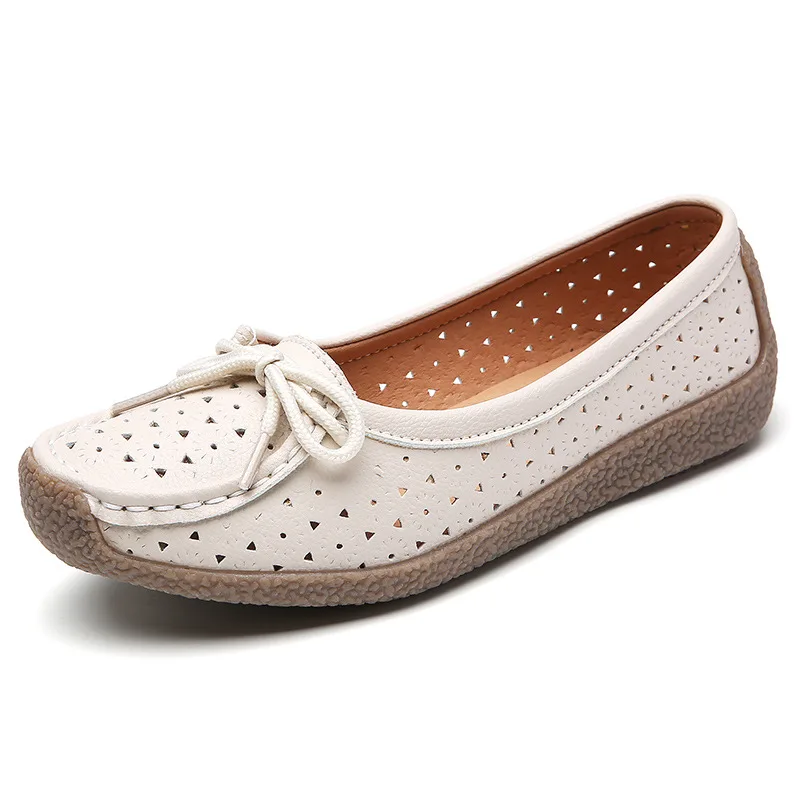 

Мокасины женские из натуральной кожи, туфли на плоской подошве, без застежки, балетки с бантом, лоферы, 023