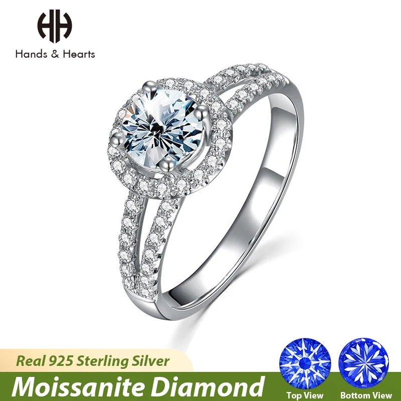 

Женское кольцо с муассанитом H & H, роскошное кольцо с бриллиантом и ореолом в форме бриллианта, круглое кольцо с V-образным вырезом, свадебное ювелирное изделие из стерлингового серебра 925 пробы