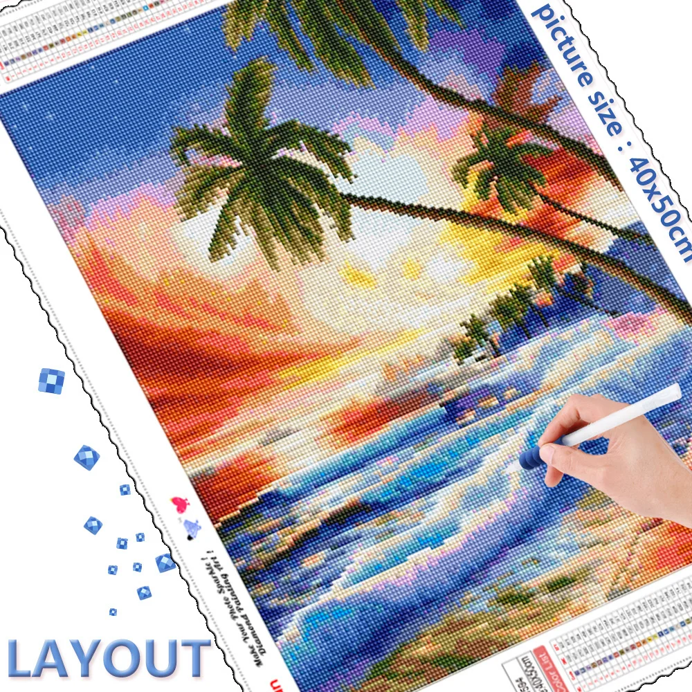 5D Diamond Painting Sunset Waterfall Art Kits Home Decoration