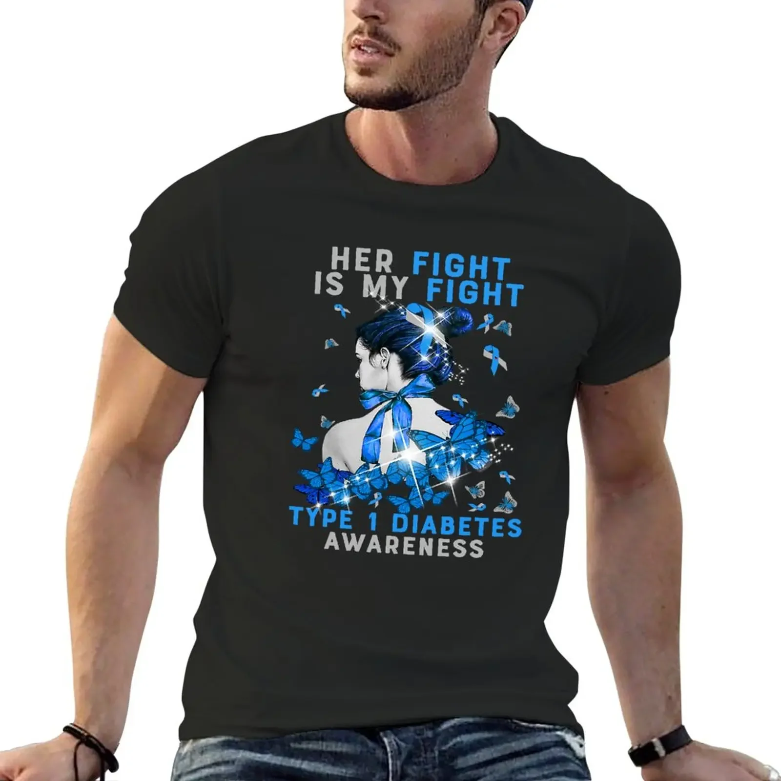 

Diabetes Diabetic Her Fight Is My Fight Type 1 T1D Diabetes Month Butterfly 61 Diabetes Awareness T-Shirt
