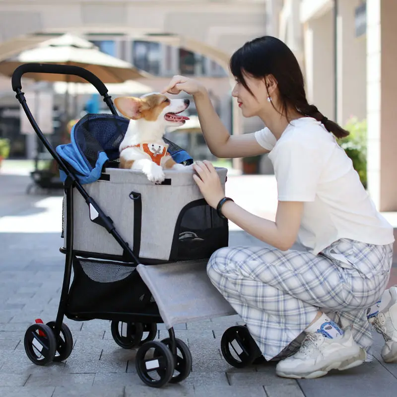 

Оптовая продажа от производителя, роскошная Регулируемая прогулочная коляска для домашних животных, складная коляска для кошек и собак