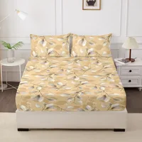 3pcs Bedding Fitted Sheet and Pillowcases Set Elastic Band Around Mattress Cover King Size Bed Cover Wrinkle-Resistant Easy Care 3