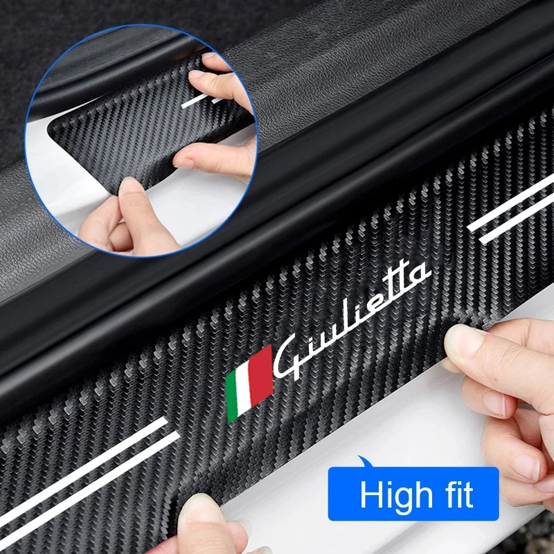 Calcomanรญas de placa de desgaste de umbral de puerta de coche con logotipo de Alfa Romeo Giulietta, cinta de tira, pegatinas protectoras de