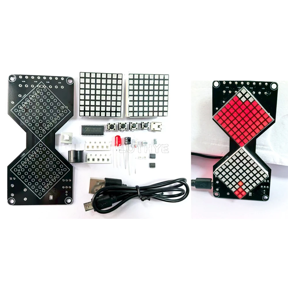DIY 전자 키트 중력 감지 타이머 LED 도트 매트릭스 전자 모래시계 마이크로 USB 5V 학교 납땜 훈련 키트