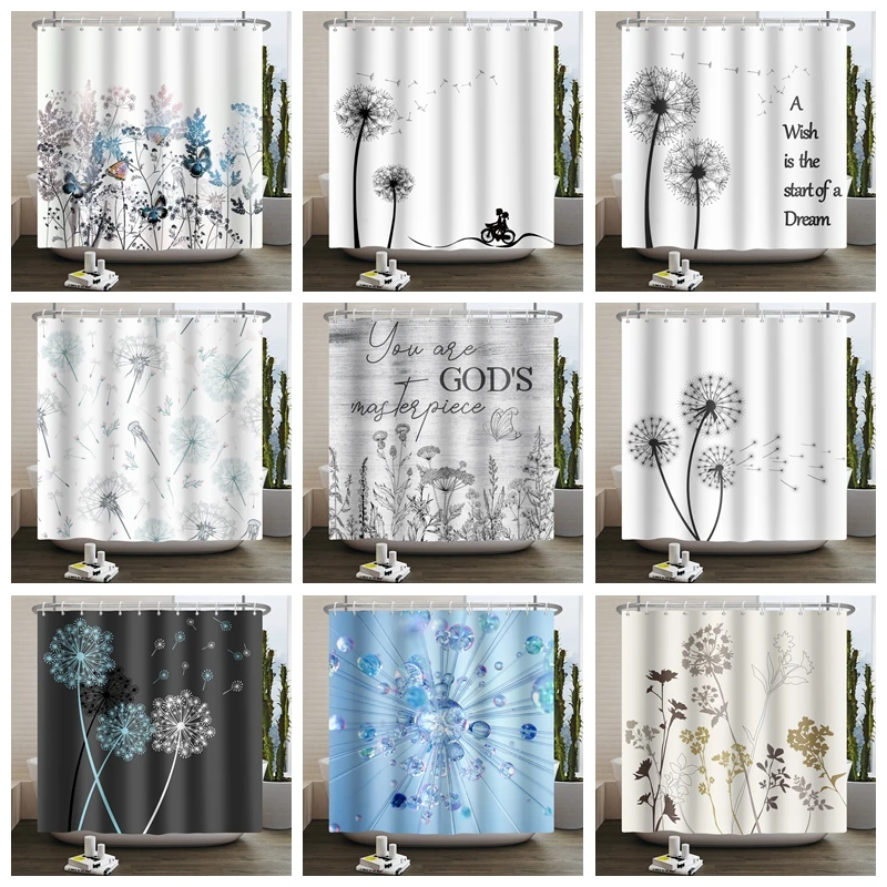 

White And Black Dandelion Shower Curtain Weed Wish Dandelion Plant Waterproof Shower Curtain Bathroom Decor Curtains With Hooks