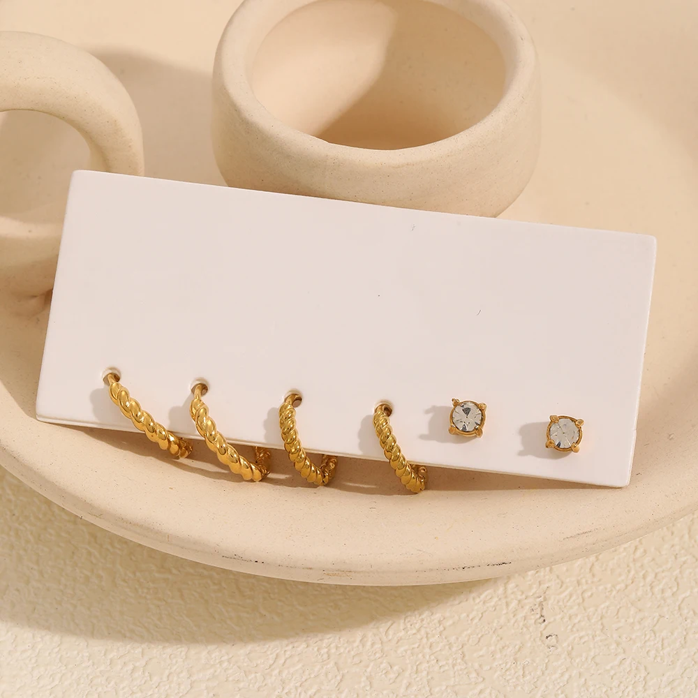 6 Stück Mode 18 Karat vergoldet Edelstahl geometrisch gedreht kreisförmige Ohrringe Set Damen trendige ästhetische Schmuck Geschenke – Detail 13