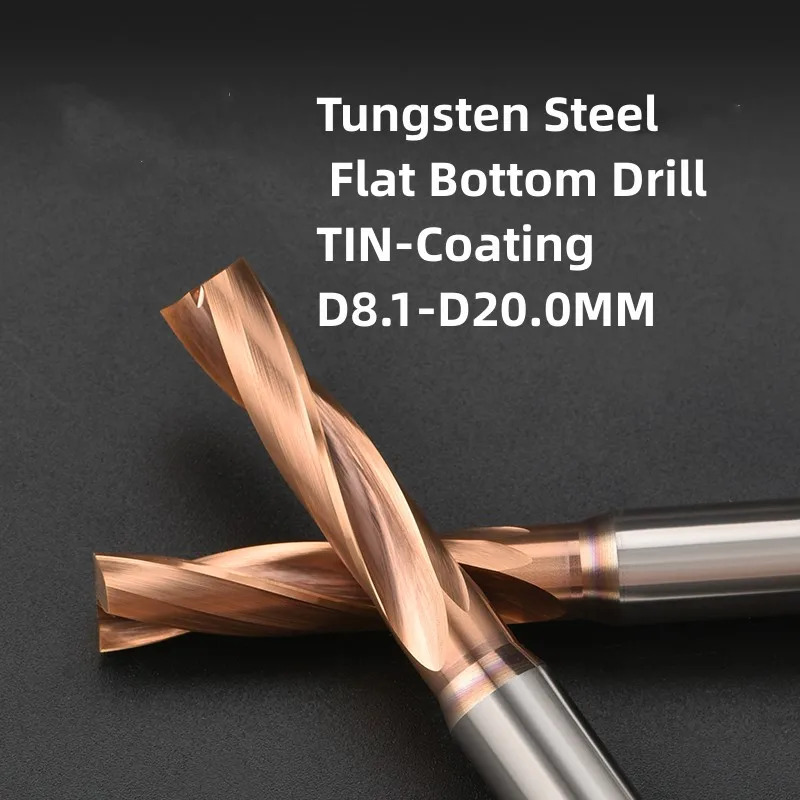 1PCS Integral Tungsten steel flat bottom Bit 180 ° steel TIN-Coating shank Drill bevel fast Drill D8.1-D20.0MM