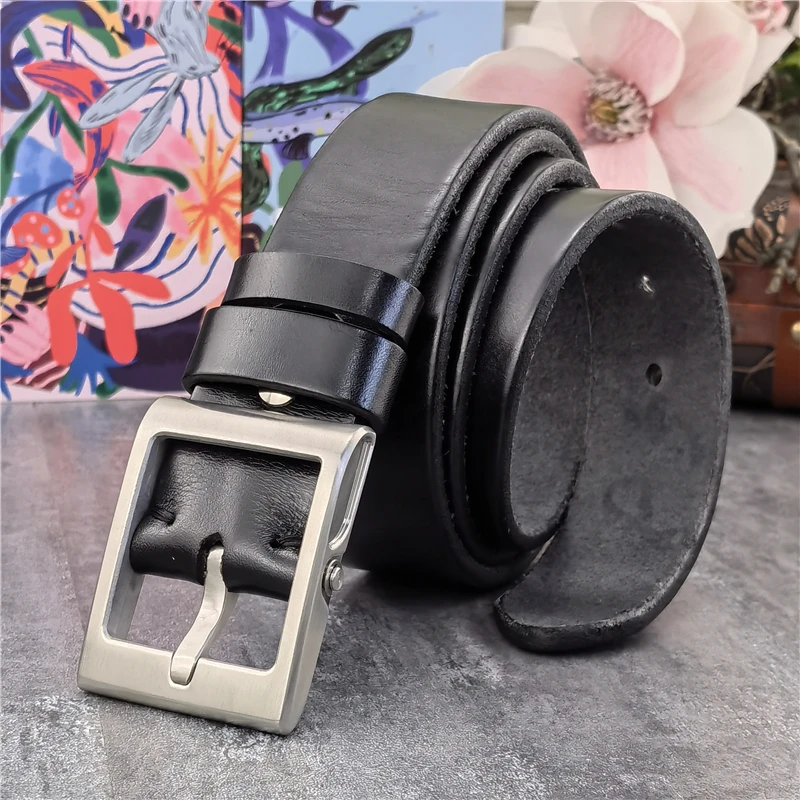 Luxus Solide Edelstahl Gürtel Schnalle Echtes Leder Gürtel Männer Ceinture Männer Taille Gürtel Dicken Leder Gürtel Für Mann SBT0023 – Detail 1