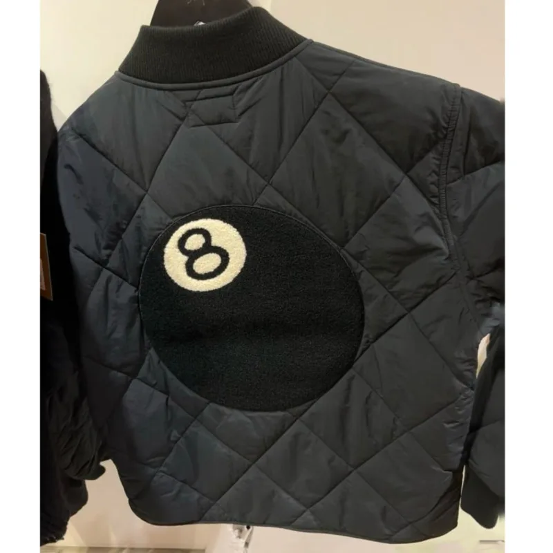 

Уличная Модная брендовая Черная куртка с вышивкой 8, дизайн бильярда № 8, бейсбольная куртка Y2k для женщин, зимняя теплая верхняя одежда