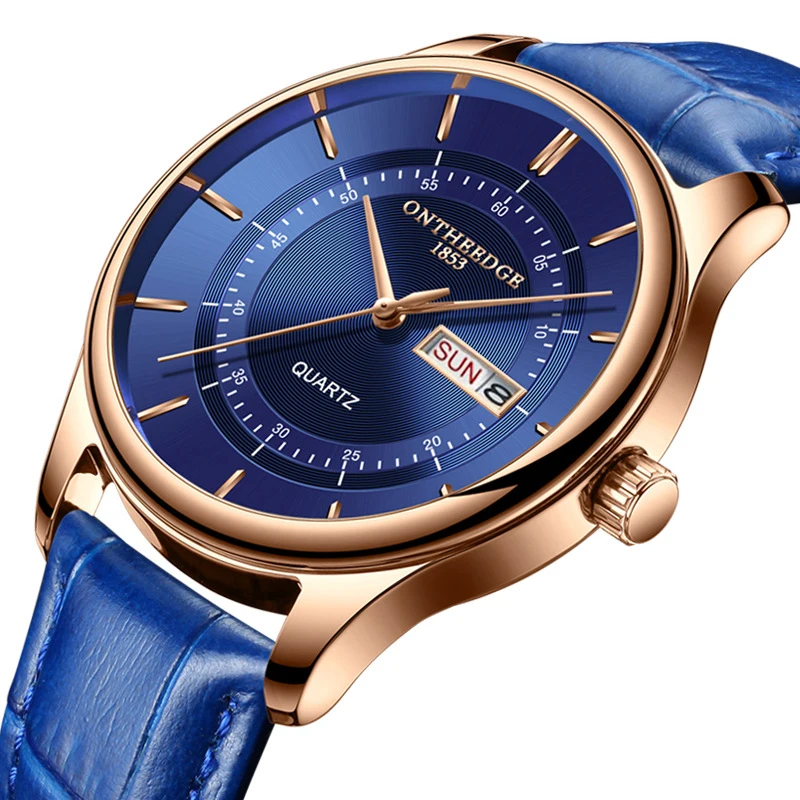 

2022 New High Quality Leather Blue Quartz Watch Men Waterproof Watches Business Fashion Auto Date Male Clock Relogio Masculino