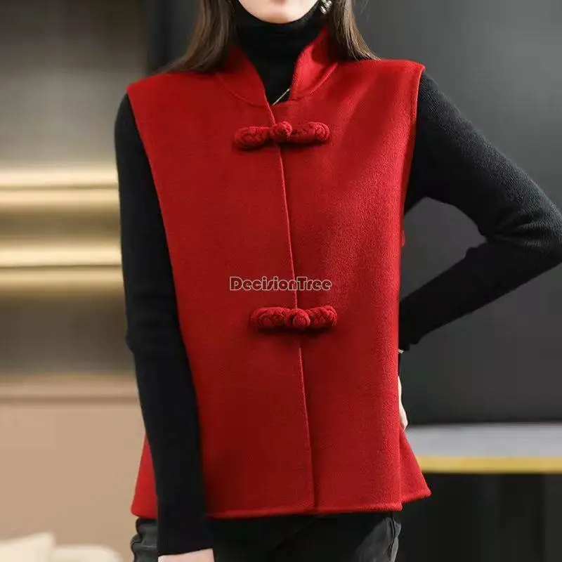 Chinese style tang suits vest autumn and Spring vest oriental style vintgae women red spring festival warm a731