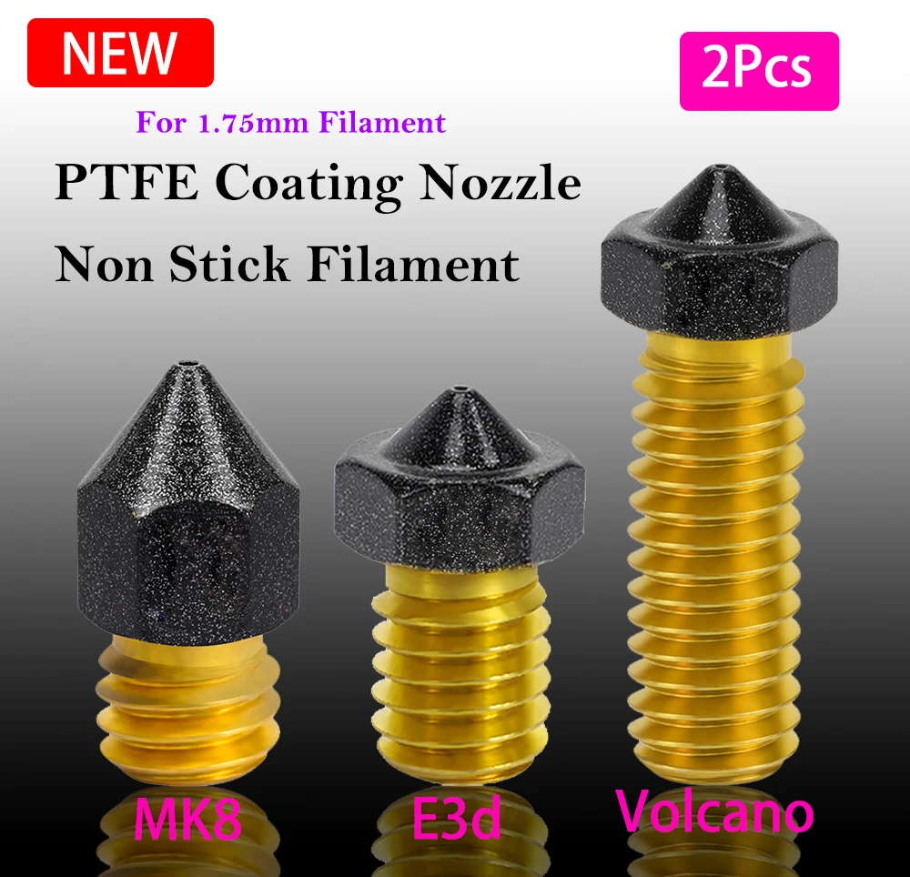 

Newest 2Pcs MK8 E3D V6 Brass PTFE Nozzle Coating Non Stick Filament 0.2/0.25/0.3/0.4/0.6/0.8/1.0mm For 1.75mm 3D Printer Ender 3