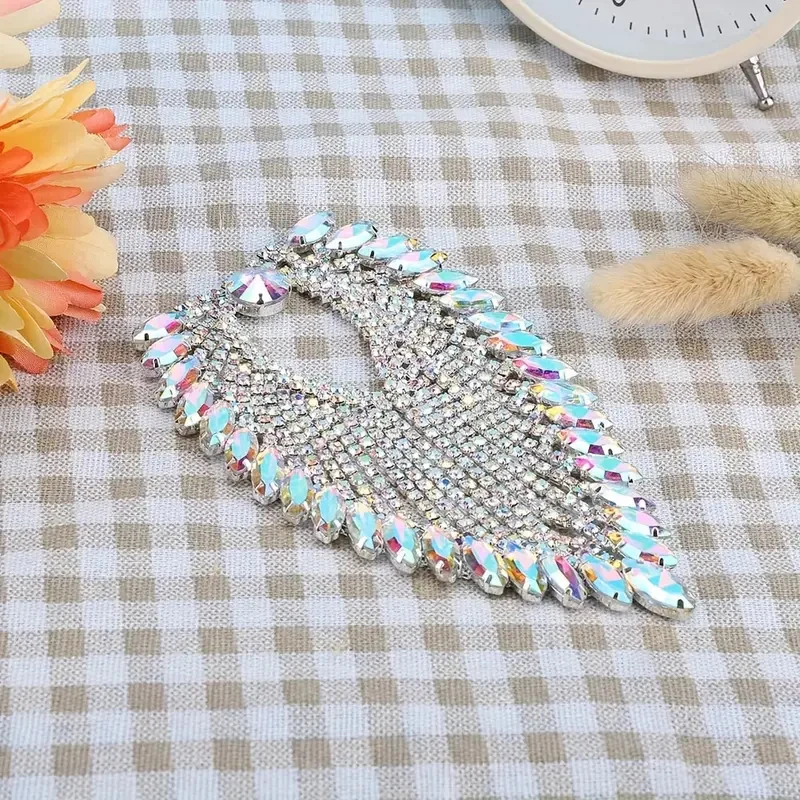 High Quality Sew On Shoulder Tassel Applique Clear Crystal Rhinestone Applique Wedding Dress Decoration NEW High Quality