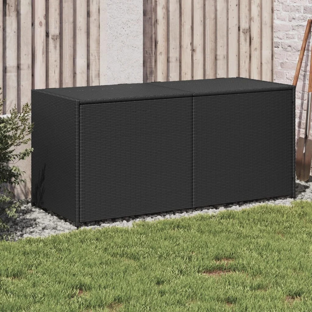 Schwarze Gartenaufbewahrungsbox 283L aus geflochtener Kunstharzoptik für Werkzeuge und Outdoor-Kissen – Detail 1