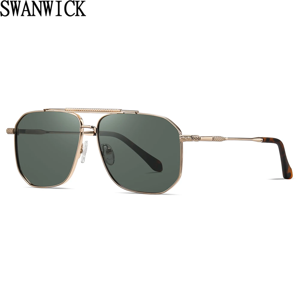 

Swanwick UV400 polarized sunglasses men double bridge metal square sun glasses male brown green high quality 2023 summer style
