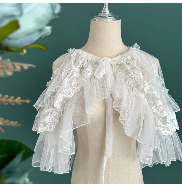 Lolita Kurze Schal Mantel Frauen Süße Kawaii Spitze Mesh Vorne Offen Poncho Gothic Mädchen Retro Nette Prinzessin Capes Oberbekleidung – Detail 19