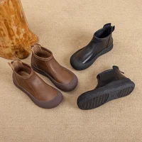 Fall/Winter Genuine Leather Ankle Boots Women Warm Non-Slip Shoes Flat Boots Fashion Rear Zipper Design Round Toe Flat Sneakers - Image 6