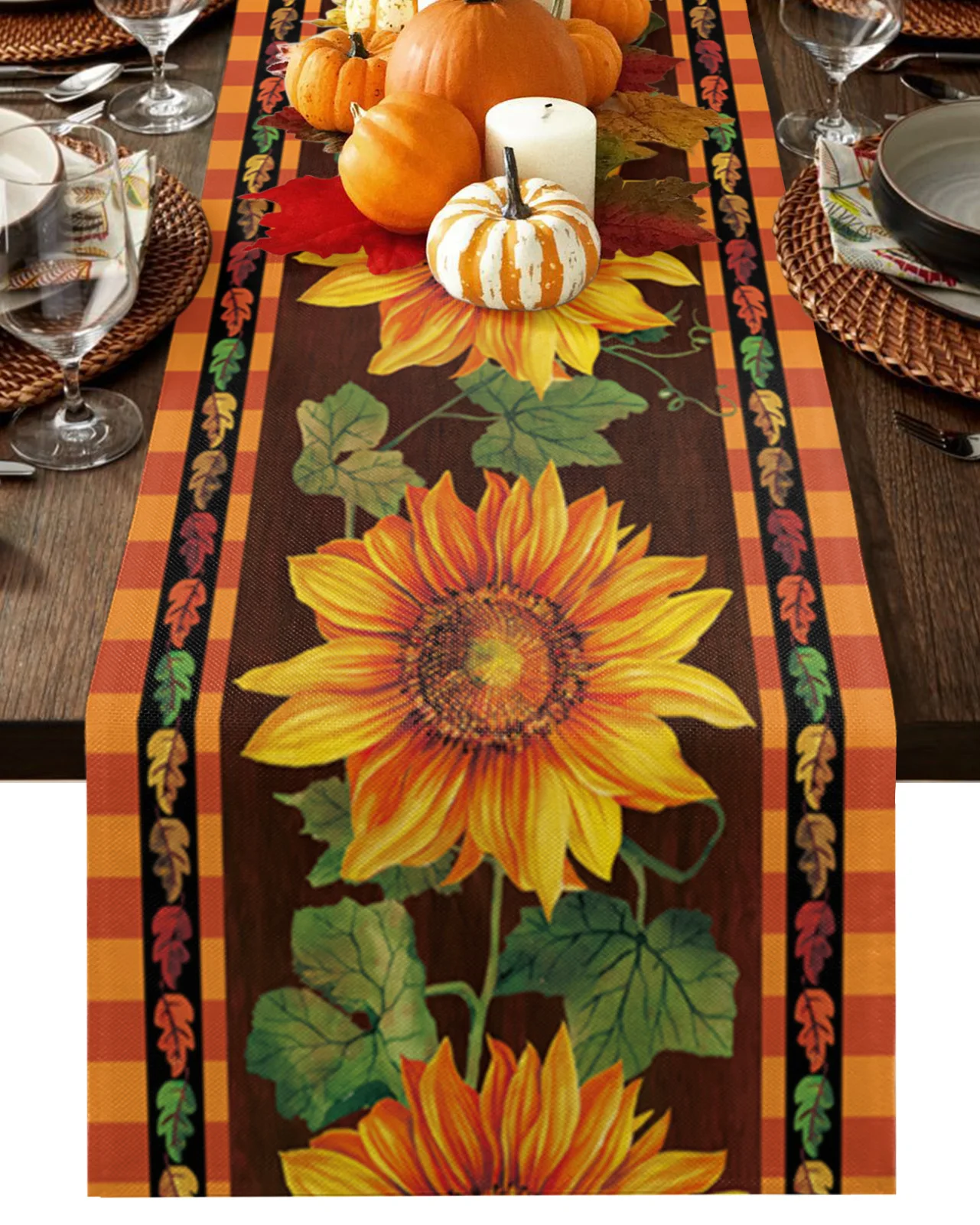 

Flower Sunflower Leaves Dining Table Runner Home Decor Anti-stain Rectangular Table Runner for Dining Table Wedding Decoration