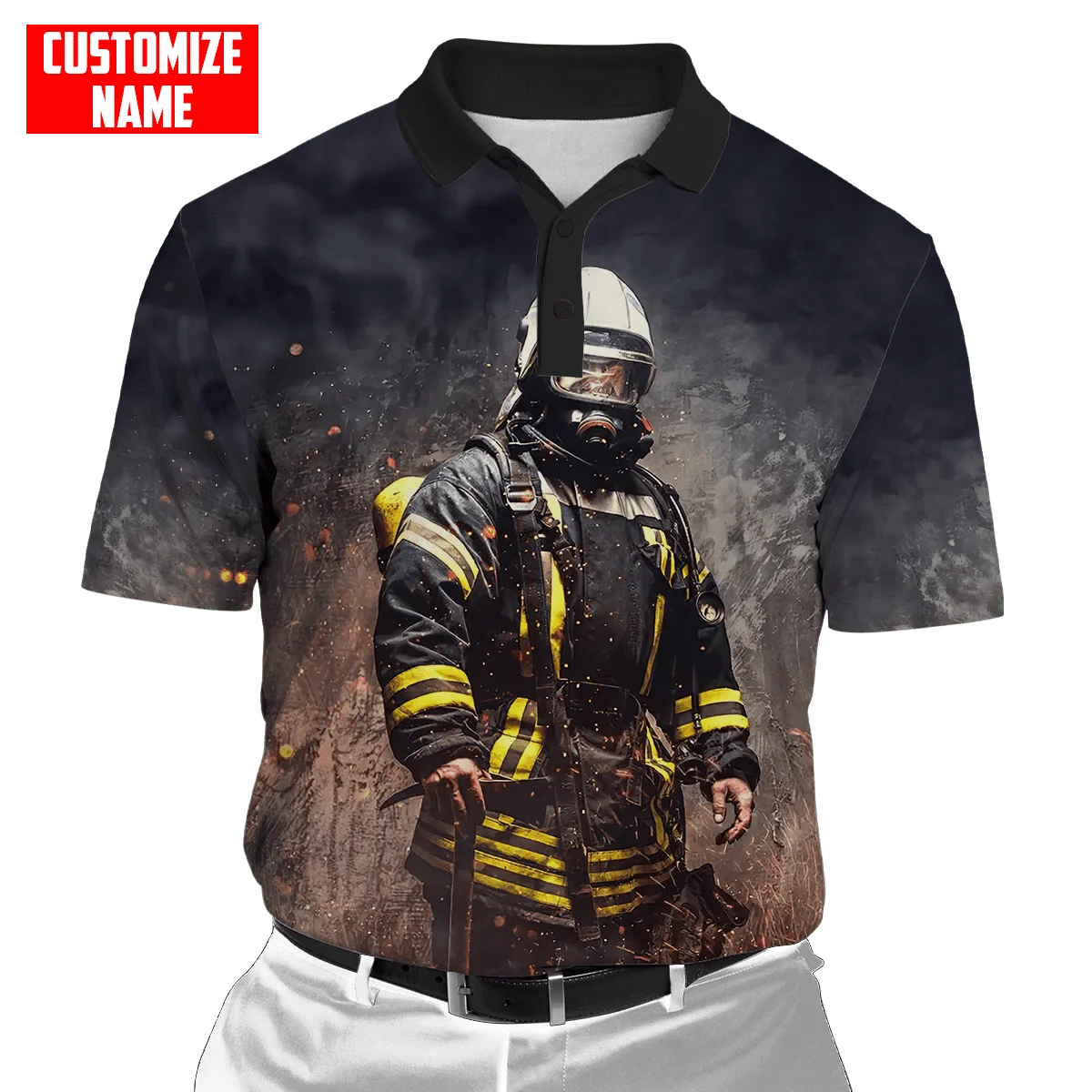 Personalisierter Name Brave Firefighter 3D-gedrucktes Herren-Poloshirt Sommer Kurzarm-T-Shirt Street Casual POLO-Shirt Tops WK10 – Detail 17