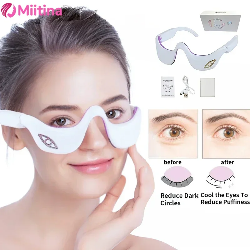 Miitina LED Microcurrent Pulse Eye Massager Relieves Eye Fatigue Fades Dark Circles Wrinkles Heat Treatment Eye Beauty Device eye massager