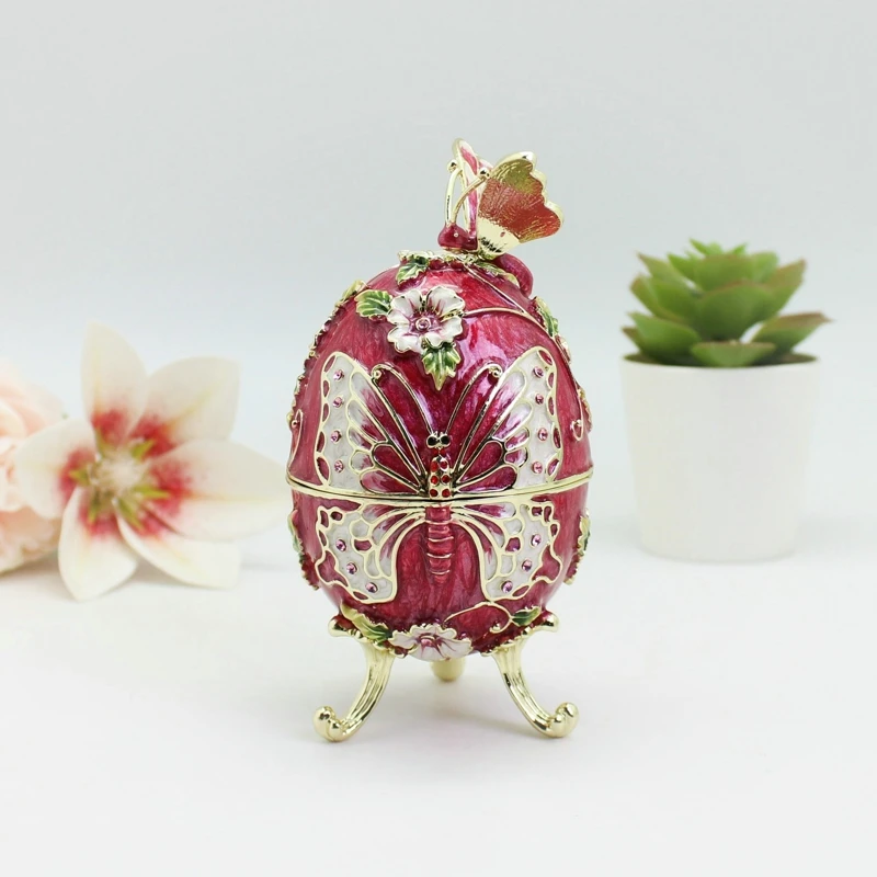 SHINNYGIFTS Schmetterlings-Osterei-Schmuckkästchen im Faberge-Ei-Stil mit Scharnier, Schmuckschatulle aus Metall für Heimdekoration, Ostergeschenke – Detail 20