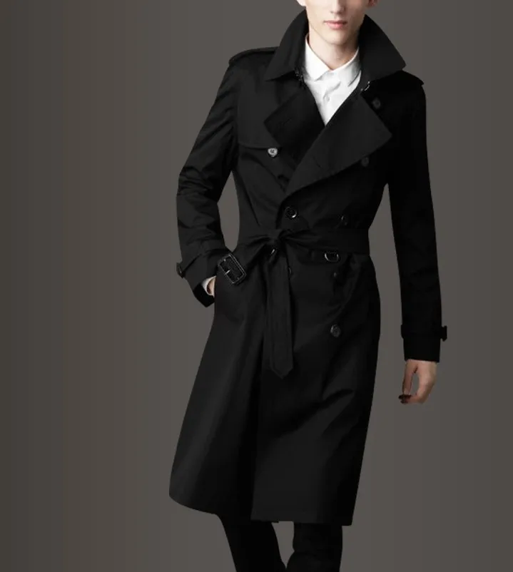 British Trend Long Windbreaker Europe Version Slim Fit Spring Autumn Casual Coat Double Breasted Business Men Fashion Trench