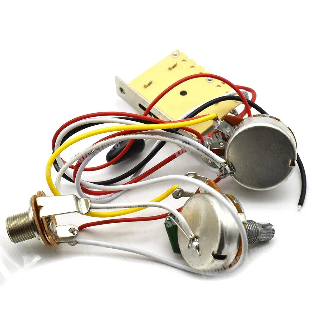 3 Pickup Guitar Wiring Harness Prewired A500K B500K Big Pots 3/5 Way Switch 1 Volume 1 Tone Black-White