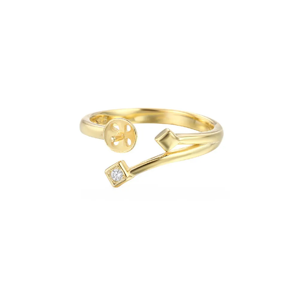 Ring Blank for 6mm-8mm Round Beads or Pearls Gold Plated 925 Silver Zircon Ring Setting Adjustable Ring Base RB106S