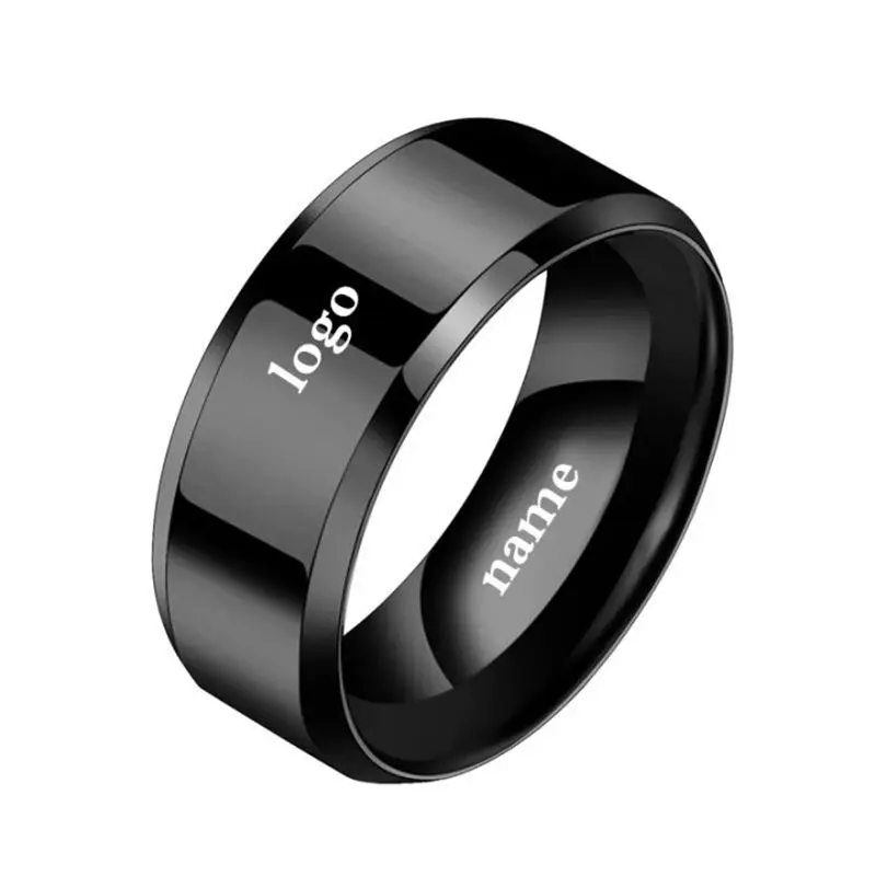 Stainless Steel Ring Stainless Steel Black Rings Women Wedding Rings Men Jewelry Width 6mm Custom engraving name Logo